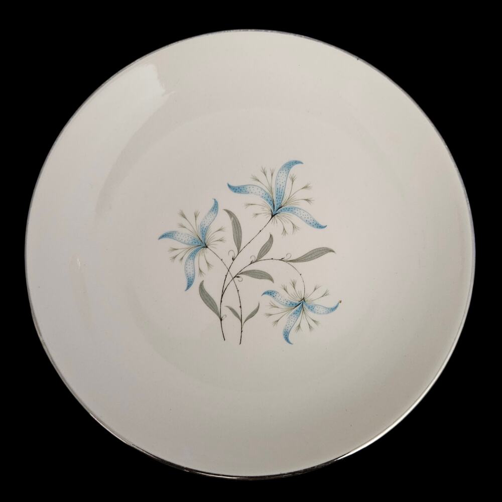 Vintage Hanover Melody Blue Floral Semi Porcelain Dessert Plates Set of 2